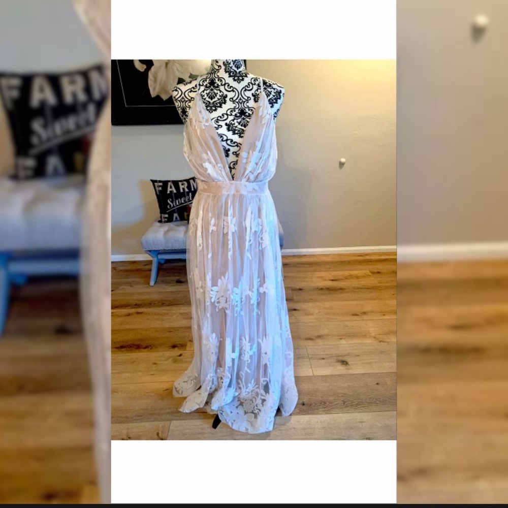 Boho Chic Sexy Lace Plunging Neck Sheer Dress